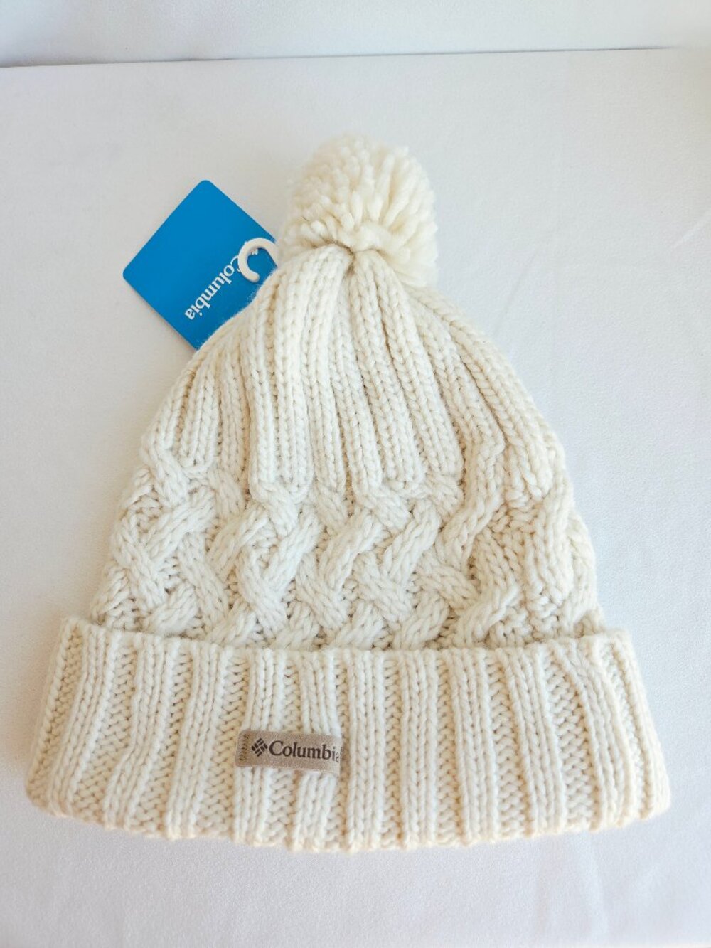 NEW Columbia Wool Blend Cable Knit Hideaway Haven Unlined Beanie Ivory Unisex